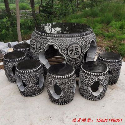 庭院中式仿古圆桌凳石雕