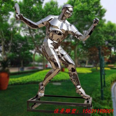 镜面不锈钢打乒乓球人物雕塑