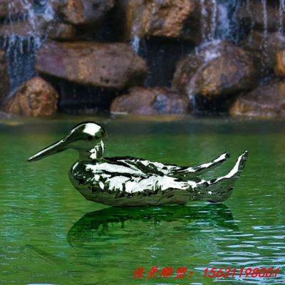 镜面抽象动物不锈钢鸭子雕塑