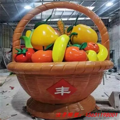 玻璃钢仿真水果篮雕塑