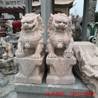 晚霞红看门动物石雕狮子