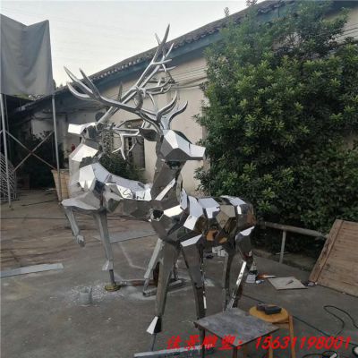 不锈钢几何小鹿雕塑