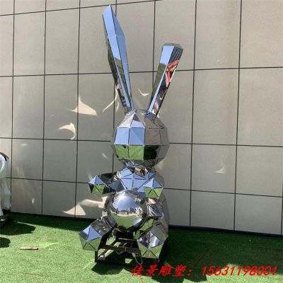 几何镜面不锈钢卡通兔子雕塑