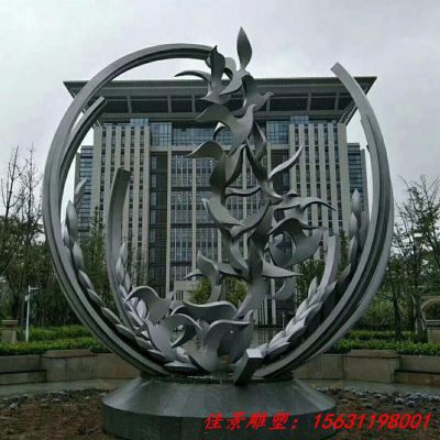 不锈钢麦穗抽象和平鸽雕塑
