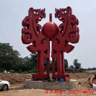 不锈钢抽象双龙戏珠雕塑