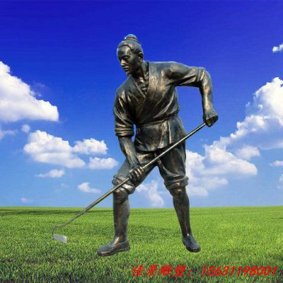玻璃钢仿铜农民种地雕塑