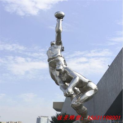 镜面不锈钢运动雕塑打篮球