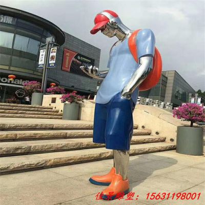 步行街景观不锈钢现代人物雕塑