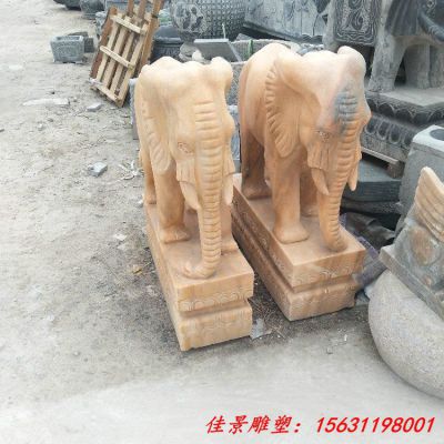 晚霞红吉祥如意大象石雕
