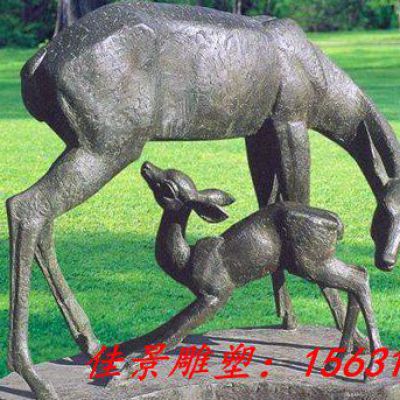 公园动物母子鹿铜雕