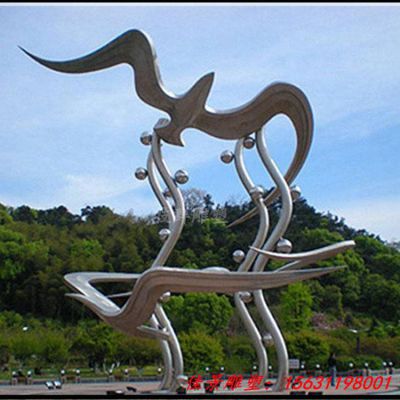 镜面不锈钢抽象大雁雕塑