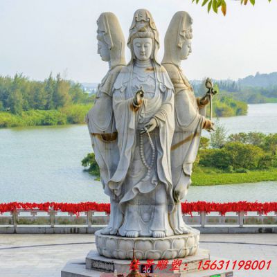 汉白玉宗教庙宇三面观音雕像