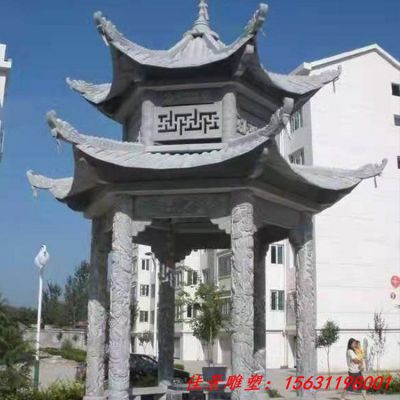 广场双层大理石凉亭石雕