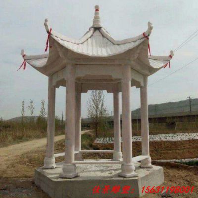 晚霞红公园六角凉亭石雕