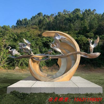 公园景观不锈钢海浪海鸥雕塑