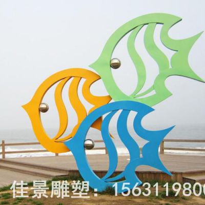 彩绘鱼不锈钢景观雕塑