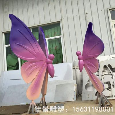 户外不锈钢彩绘蝴蝶雕塑