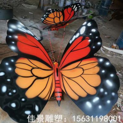 户外不锈钢彩绘蝴蝶雕塑