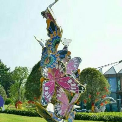 公园不锈钢彩绘蝴蝶雕塑