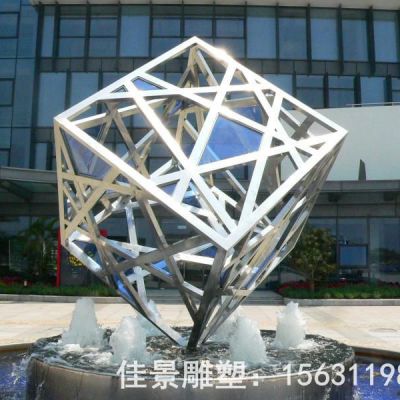 镂空方块不锈钢标志雕塑