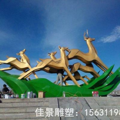 群鹿动物标志铜雕