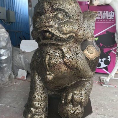 踩球麒麟标志动物铜雕