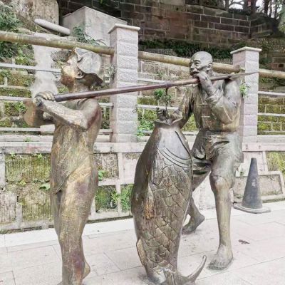 渔文化称鱼标志铜雕
