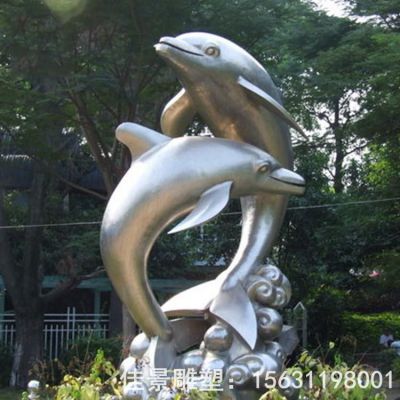 跳跃海豚不锈钢户外雕塑