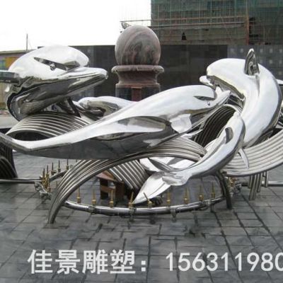 跳跃海豚不锈钢园林雕塑