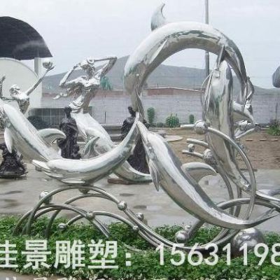 跳跃海豚不锈钢城市雕塑