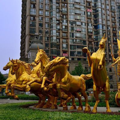 喷泉马公园景观铜雕