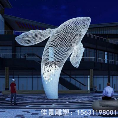 镂空海豚发光不锈钢雕塑