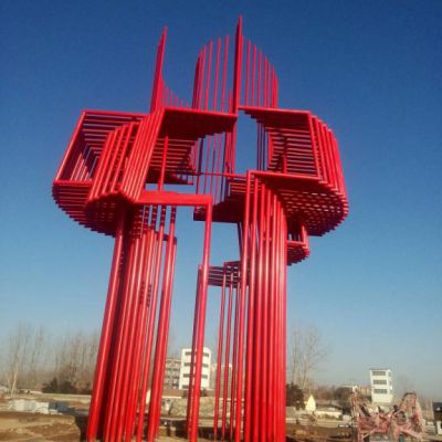 城市不锈钢抽象红色雕塑