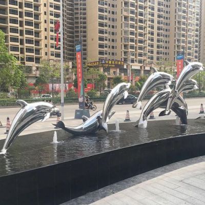 抽象海豚不锈钢小区雕塑