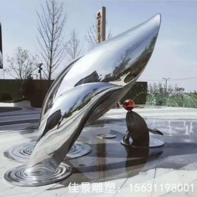 抽象海豚不锈钢校园雕塑