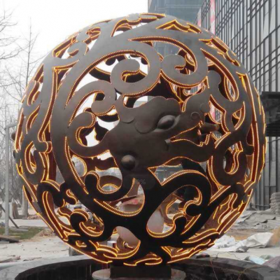 镂空龙球景观标志铜雕