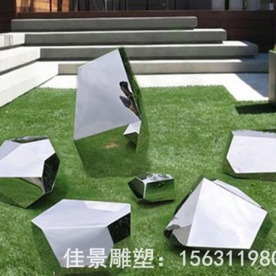 镜面不锈钢几何石头雕塑