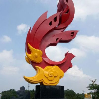 彩绘凤凰抽象不锈钢雕塑