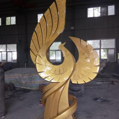 抽象金色凤凰不锈钢雕塑