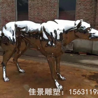 不锈钢镜面狗头景观雕塑