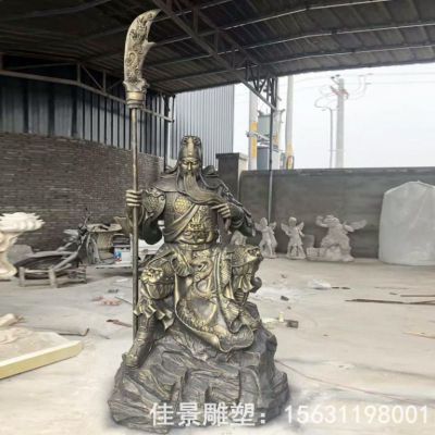 撸胡须关公人物铜雕