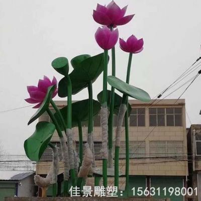不锈钢园林荷花彩绘雕塑