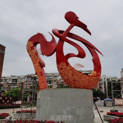抽象彩绘不锈钢景观雕塑
