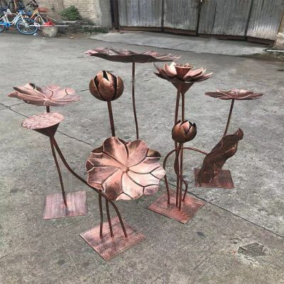 古铜色荷花园林标志铜雕