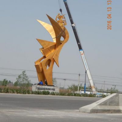小区不锈钢金色凤凰雕塑