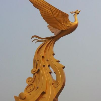 不锈钢商场金色凤凰雕塑