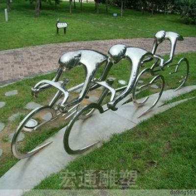 不锈钢镜面自行车抽象雕塑