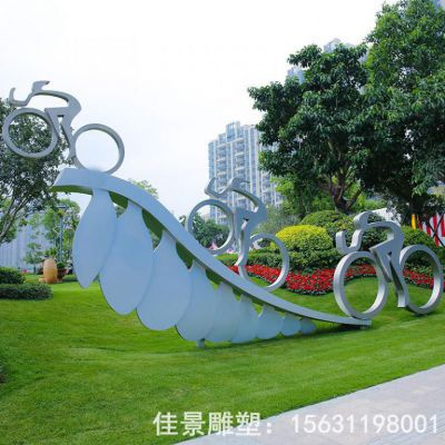 不锈钢镜面自行车街边雕塑