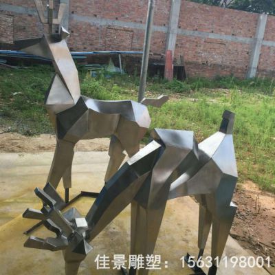 不锈钢几何鹿动物雕塑