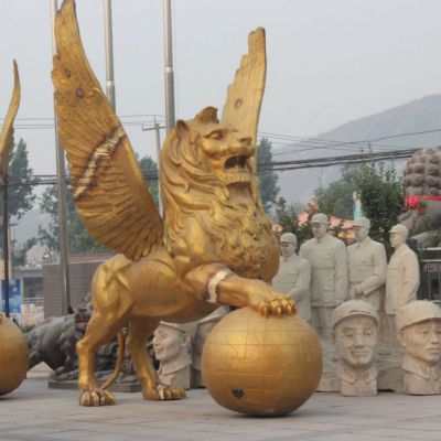 展翅狮子景区景观铜雕